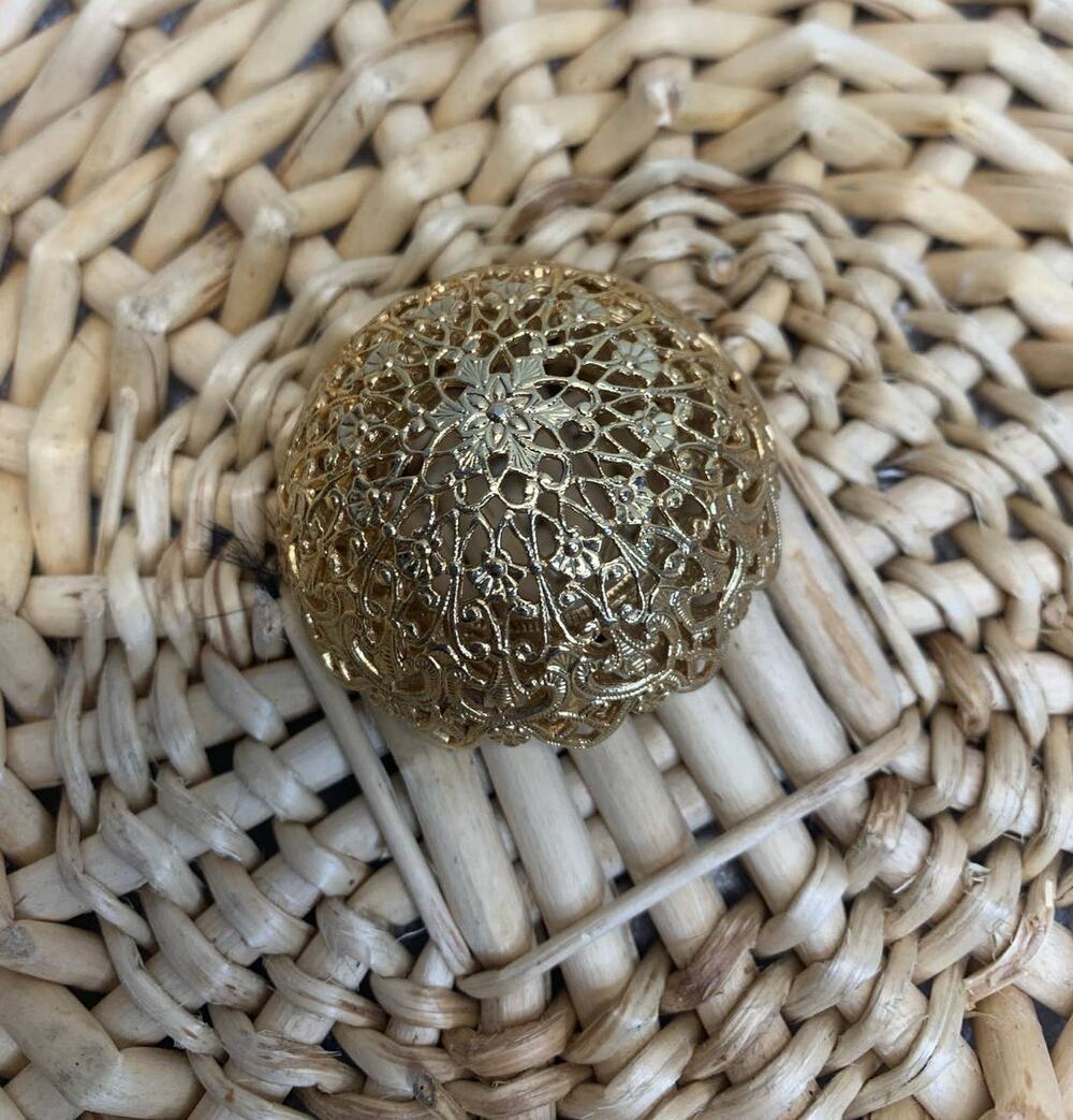 70s Domed Brooch Pin Filigree 1 3/4" diameter